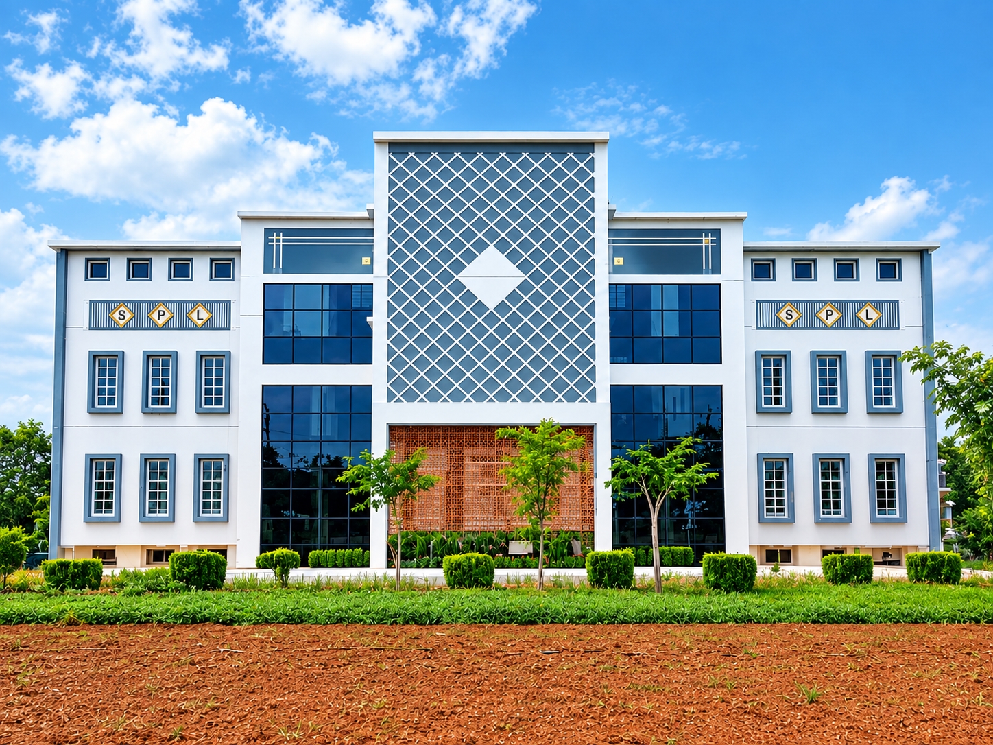 The SPL College of Physiotherapy academic building at Rajakalpatti, with the Palamedu hills behind it
