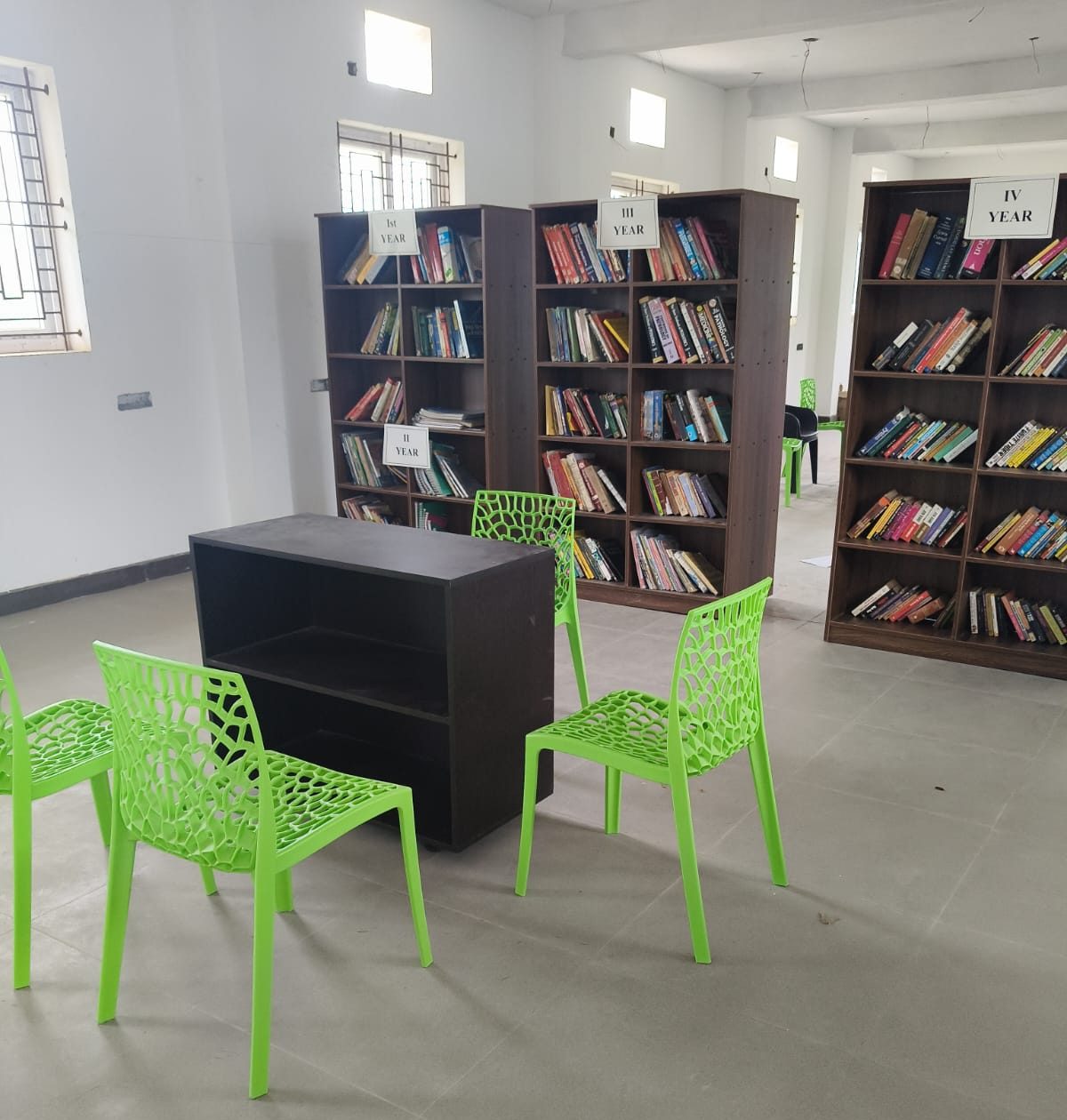 Library shelves organised by year of study